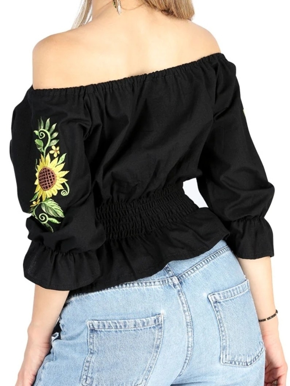 🌻SUNFLOWER PEASANT BLOUSE w Embroidered Detail 🌻🌻L/XL - Picture 4 of 5